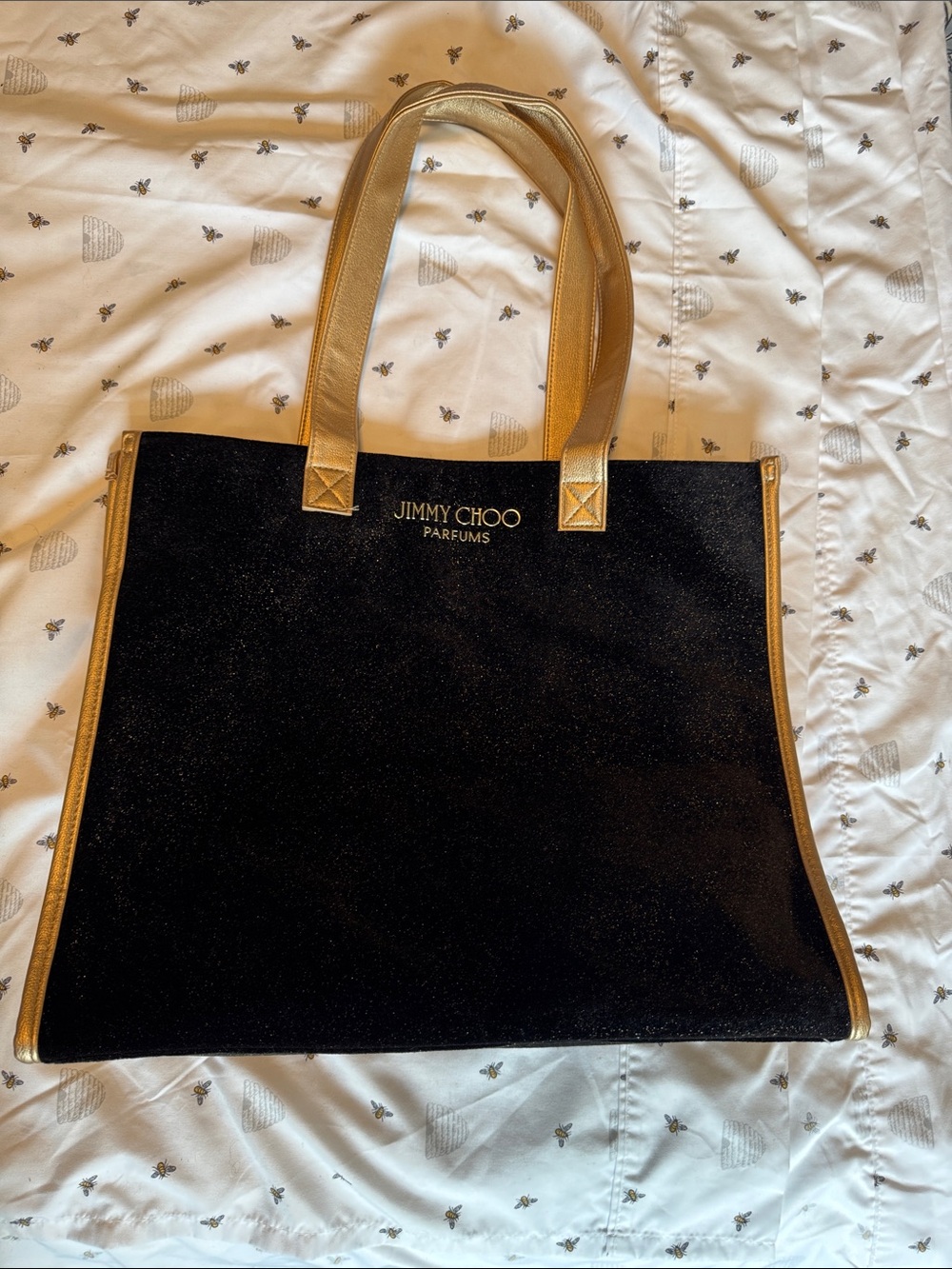 Jimmy Choo Black Velvet Tote with Gold Trim